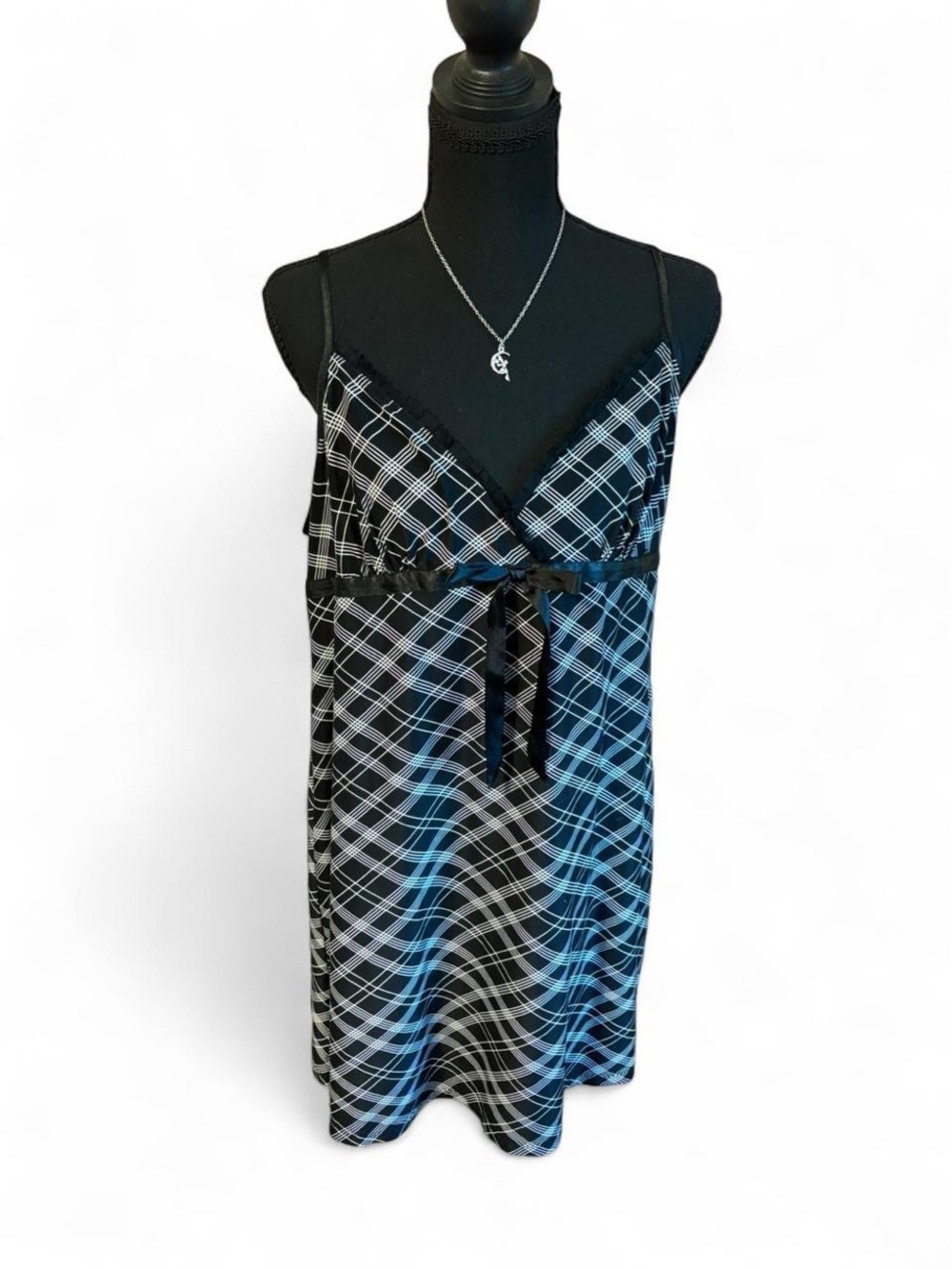 Y2K Apt 9 Black & White Plaid Satin Slip Dress, Size XL